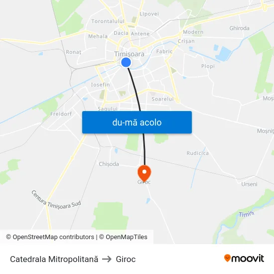 Harta de Catedrala Mitropolitană către Giroc