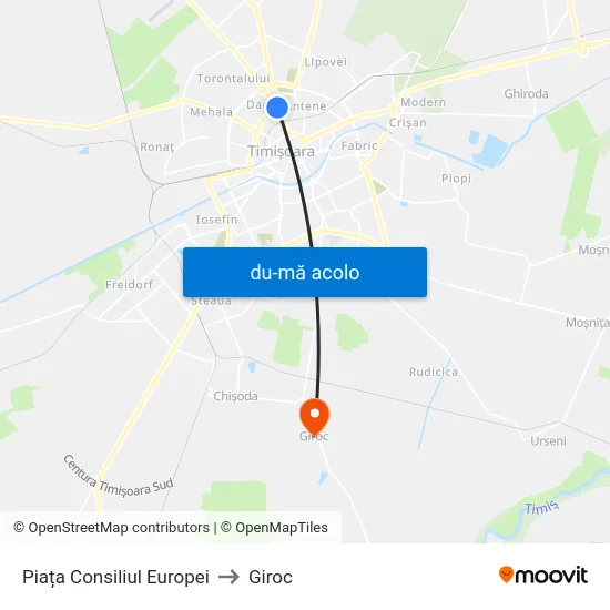 Harta de Piața Consiliul Europei către Giroc