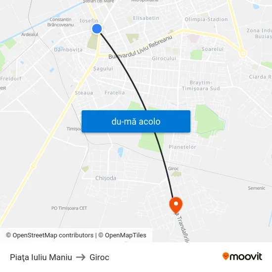 Harta de Piaţa Iuliu Maniu către Giroc