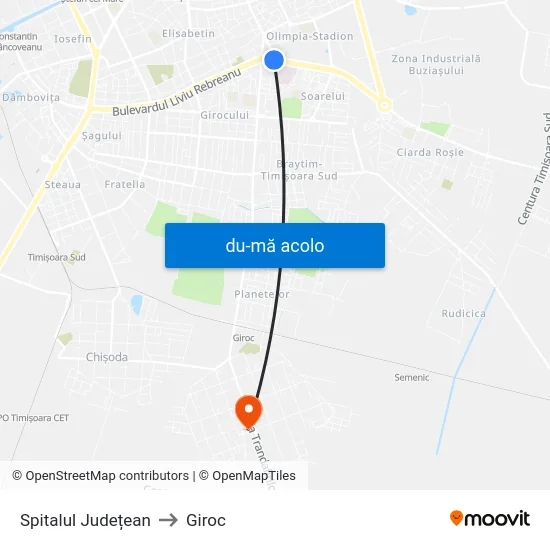 Harta de Spitalul Județean către Giroc