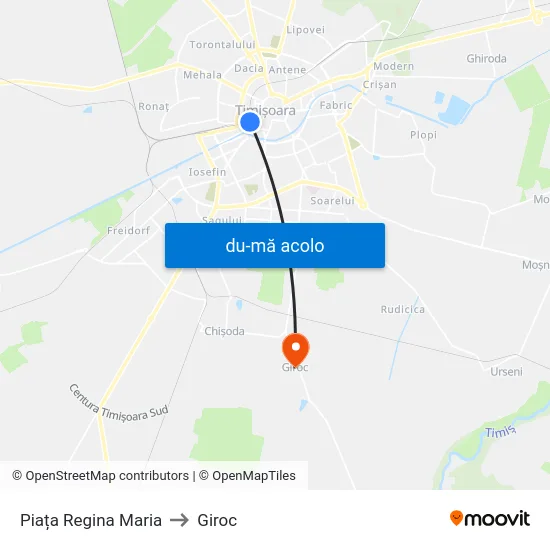 Harta de Piața Regina Maria către Giroc
