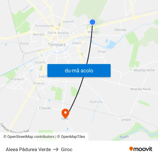 Harta de Aleea Pădurea Verde către Giroc