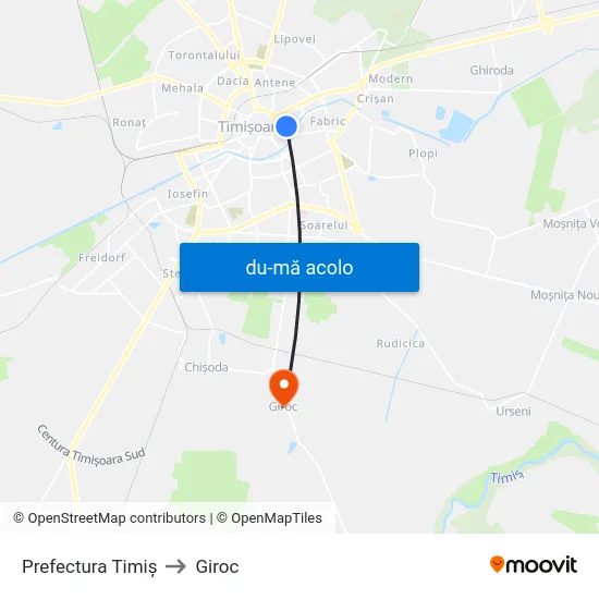 Harta de Prefectura Timiș către Giroc