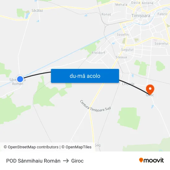 Harta de POD Sânmihaiu Român către Giroc