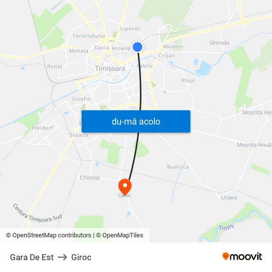 Harta de Gara De Est către Giroc