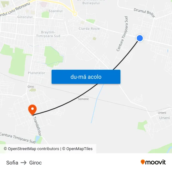Harta de Moșnița Nouă | Sofia către Giroc