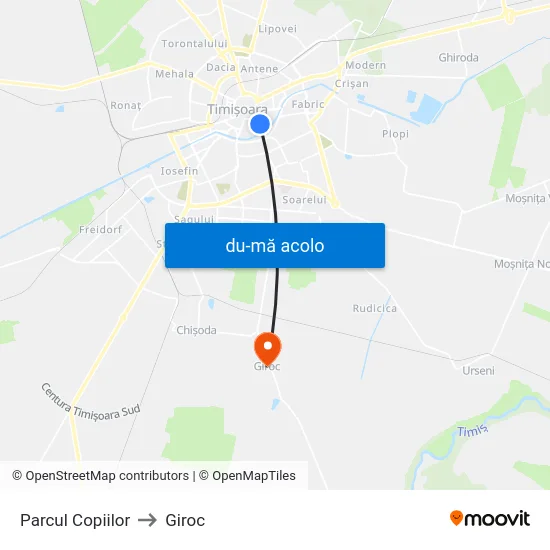 Harta de Parcul Copiilor către Giroc