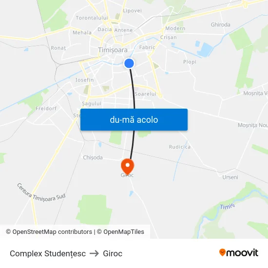 Harta de Complex Studențesc către Giroc