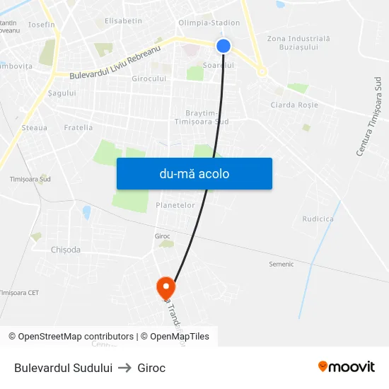 Harta de Bulevardul Sudului către Giroc
