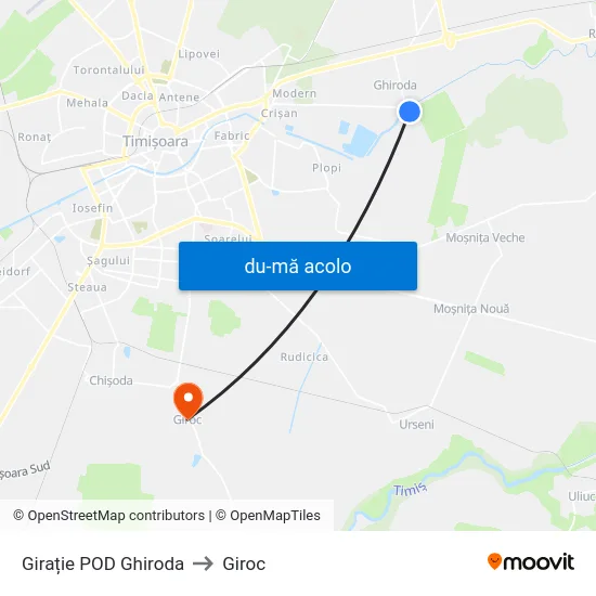 Harta de Girație POD Ghiroda către Giroc