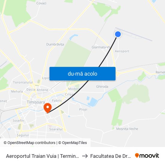 Harta de Aeroportul Traian Vuia | Terminal B către Facultatea De Drept