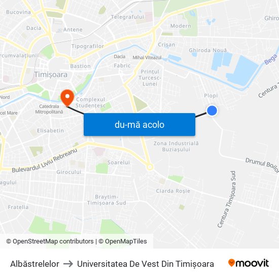 Harta de Albăstrelelor către Universitatea De Vest Din Timișoara