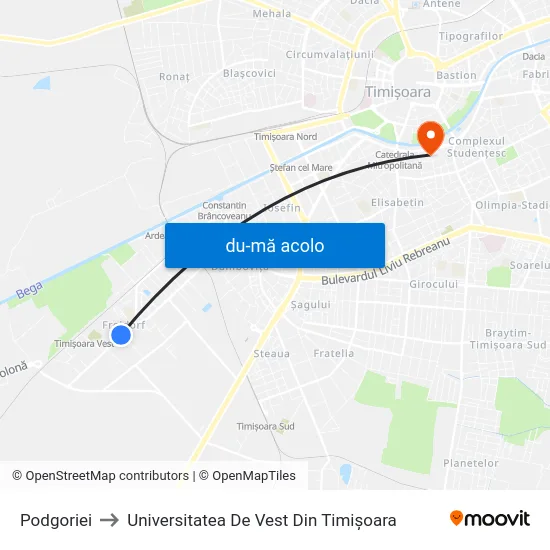 Harta de Podgoriei către Universitatea De Vest Din Timișoara