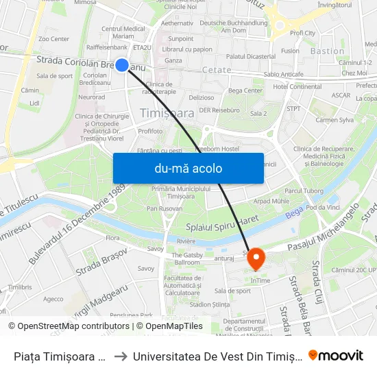 Harta de Piața Timișoara 700 către Universitatea De Vest Din Timișoara