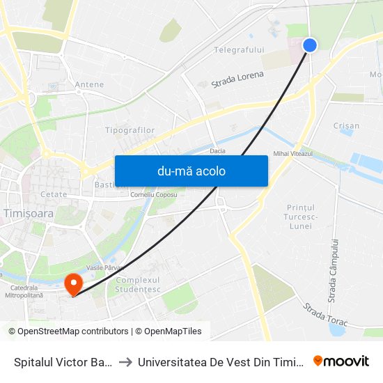 Harta de Spitalul Victor Babeș către Universitatea De Vest Din Timișoara