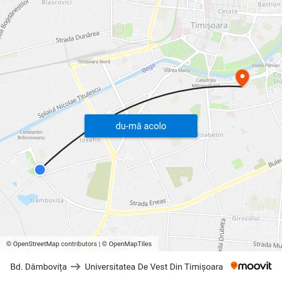 Harta de Bd. Dâmbovița către Universitatea De Vest Din Timișoara