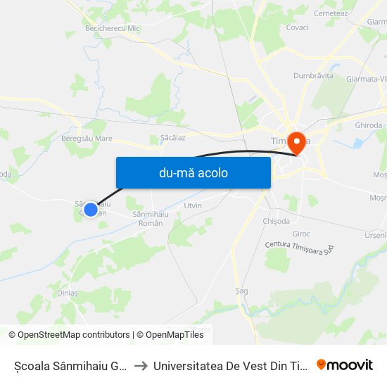 Harta de Școala Sânmihaiu German către Universitatea De Vest Din Timișoara