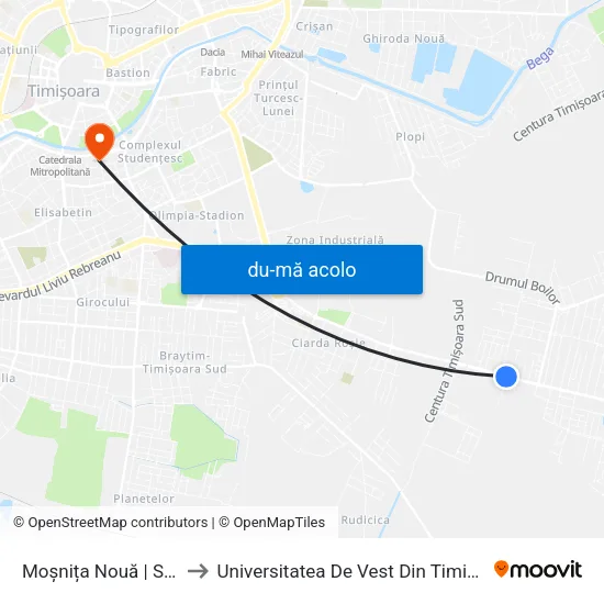 Harta de Moșnița Nouă | Sofia către Universitatea De Vest Din Timișoara