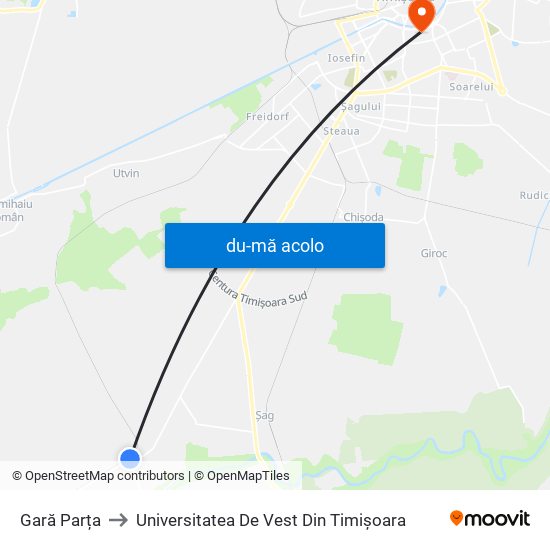 Harta de Gară Parța către Universitatea De Vest Din Timișoara