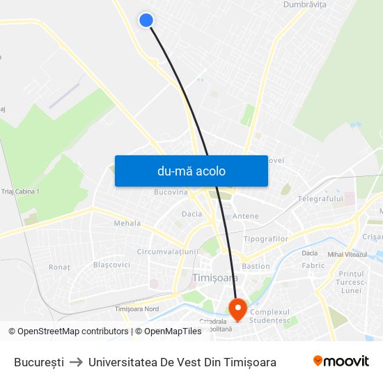 Harta de București către Universitatea De Vest Din Timișoara