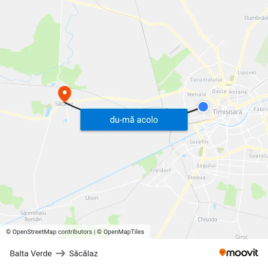 Harta de Balta Verde către Săcălaz