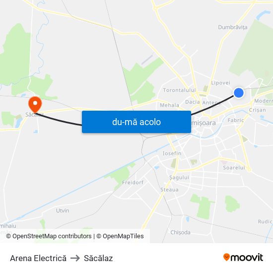 Harta de Arena Electrică către Săcălaz