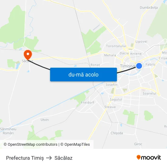 Harta de Prefectura Timiș către Săcălaz