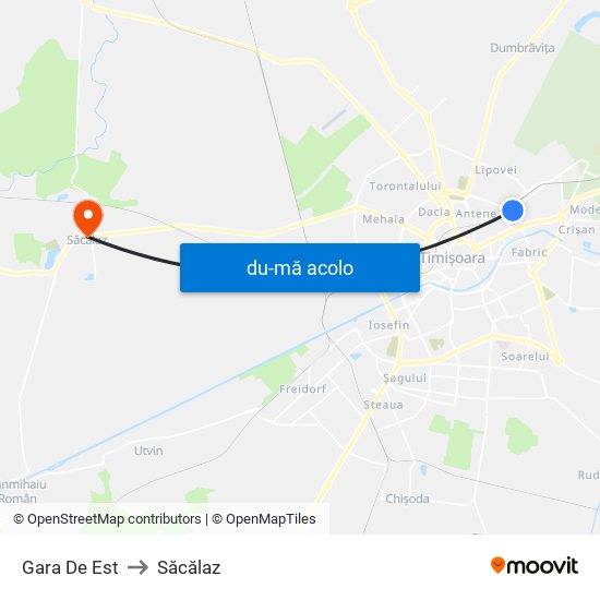 Harta de Gara De Est către Săcălaz