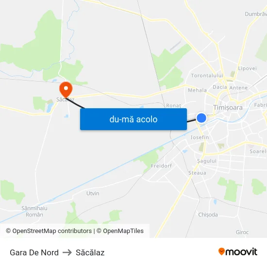 Harta de Gara De Nord către Săcălaz