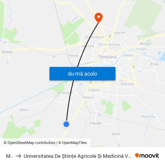 Harta de Metro către Universitatea De Științe Agricole Și Medicină Veterinară A Banatului Regele Mihai I Al României