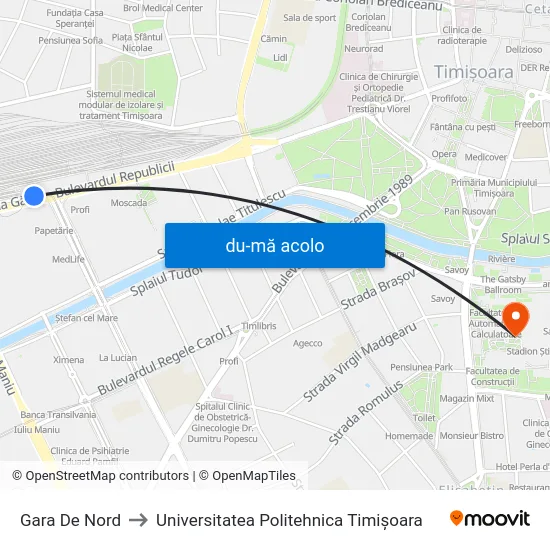 Harta de Gara De Nord către Universitatea Politehnica Timișoara