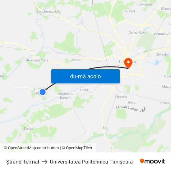 Harta de Ștrand Termal către Universitatea Politehnica Timișoara
