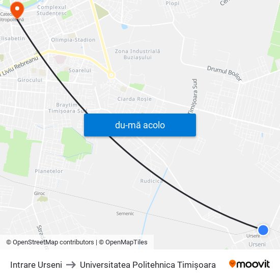 Harta de Intrare Urseni către Universitatea Politehnica Timișoara