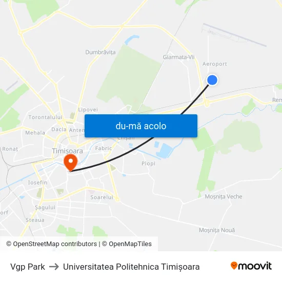 Harta de Vgp Park către Universitatea Politehnica Timișoara