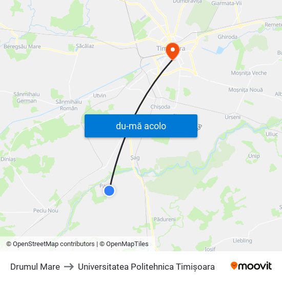 Harta de Drumul Mare către Universitatea Politehnica Timișoara