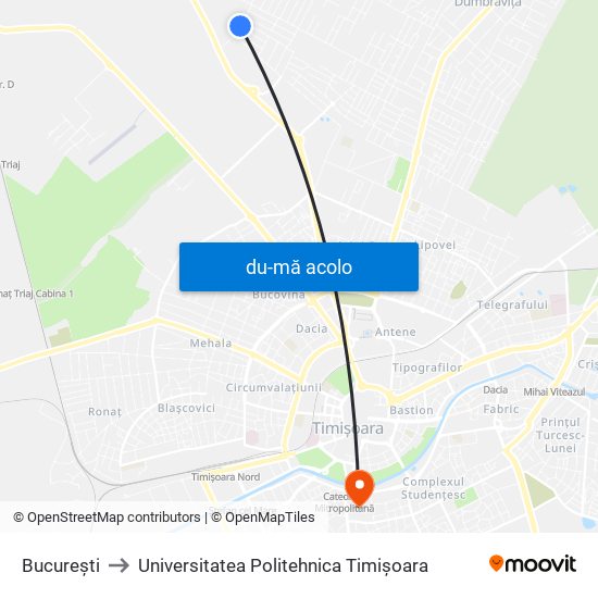 Harta de București către Universitatea Politehnica Timișoara