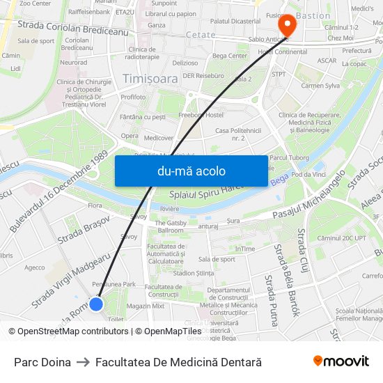 Harta de Parc Doina către Facultatea De Medicină Dentară