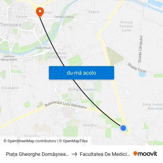 Harta de Piața Gheorghe Domășnean (Rebreanu) către Facultatea De Medicină Dentară