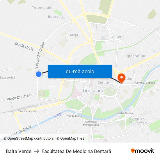 Harta de Balta Verde către Facultatea De Medicină Dentară