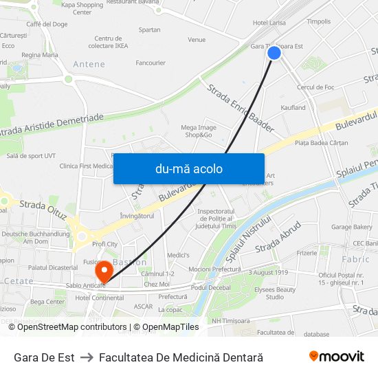 Harta de Gara De Est către Facultatea De Medicină Dentară