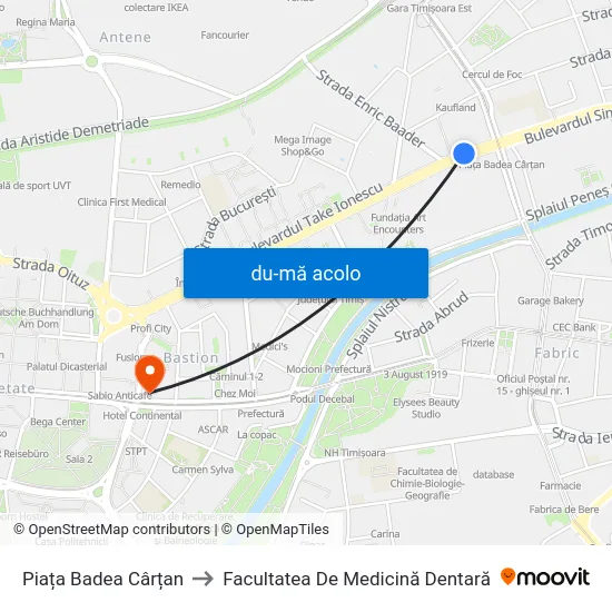 Harta de Piața Badea Cârțan către Facultatea De Medicină Dentară