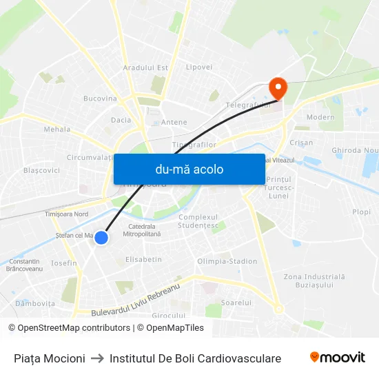 Harta de Piața Mocioni către Institutul De Boli Cardiovasculare