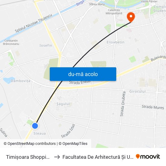 Harta de Timișoara Shopping City către Facultatea De Arhitectură Și Urbanism