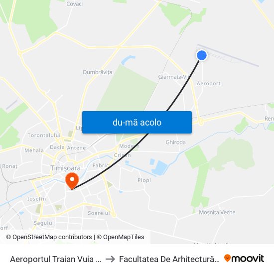 Harta de Aeroportul Traian Vuia | Terminal B către Facultatea De Arhitectură Și Urbanism