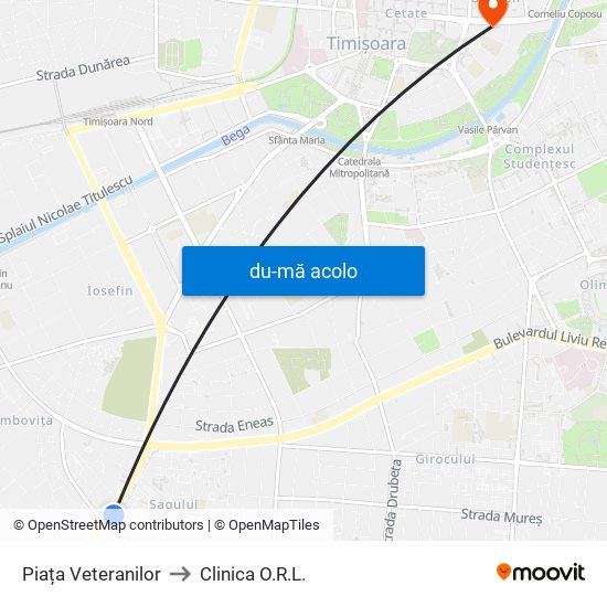 Harta de Piața Veteranilor către Clinica O.R.L.
