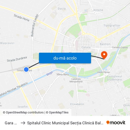 Harta de Gara De Nord către Spitalul Clinic Municipal Secția Clinică Balneologie și Recuperare Medicală