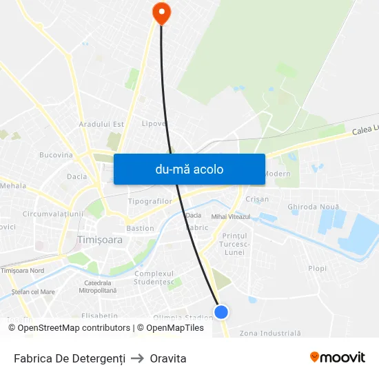 Harta de Fabrica De Detergenți către Oravita