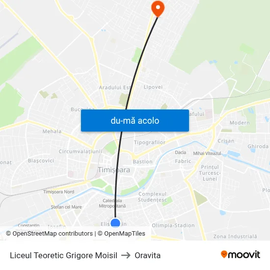 Harta de Liceul Teoretic Grigore Moisil către Oravita