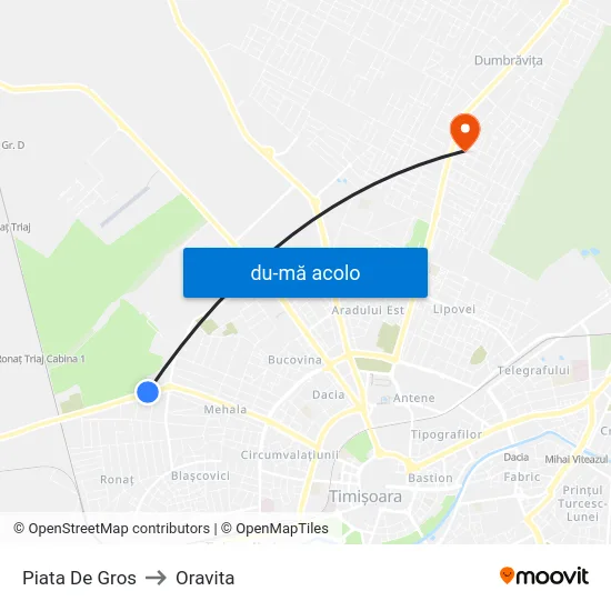 Harta de Piata De Gros către Oravita