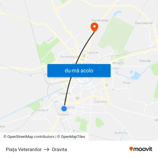 Harta de Piața Veteranilor către Oravita